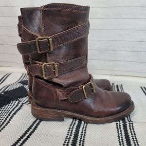 Freebird by Steven Tread Triple Buckle Moto Boots in Brown, Size 6